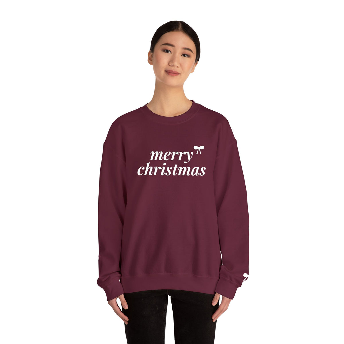 Merry Christmas Embroidered Sweatshirt, Bow Christmas Crewneck for Women, Cute Coquette Holiday Sweater, Christmas Gift for Her