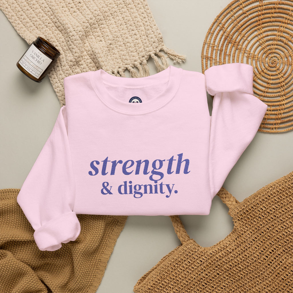 Strength and Dignity Embroidered Sweatshirt | Proverbs 31:25 Christian Crewneck for Women