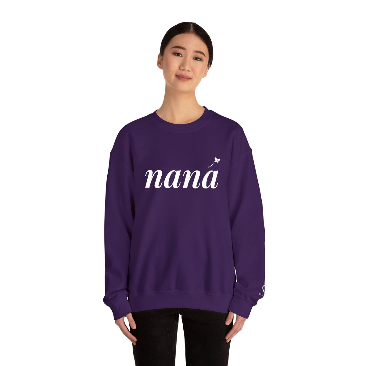 Personalized Nana Sweatshirt, Embroidered Nana Crewneck, Grandchild's Initial on Sleeve, White Thread, Grandma Christmas Gift
