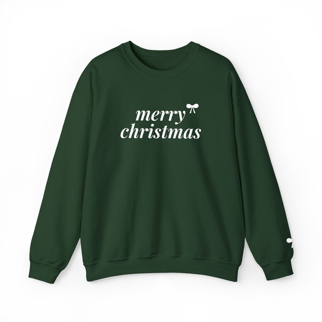 Merry Christmas Embroidered Sweatshirt, Bow Christmas Crewneck for Women, Cute Coquette Holiday Sweater, Christmas Gift for Her