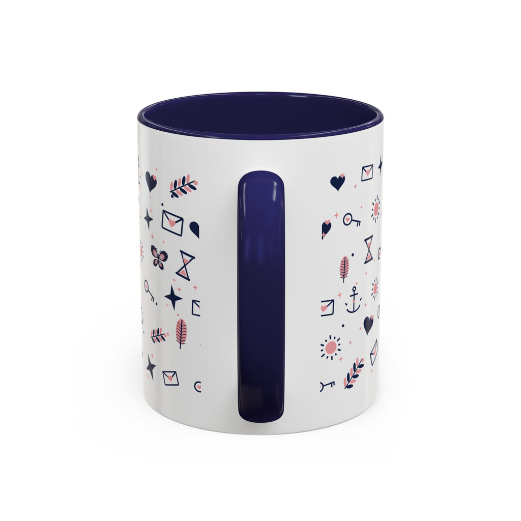 Fruit of the Spirit Pattern Accent Mug | Galatians 5:22-23 Christian Coffee Mug with Navy Handle | Faith Gift 11oz