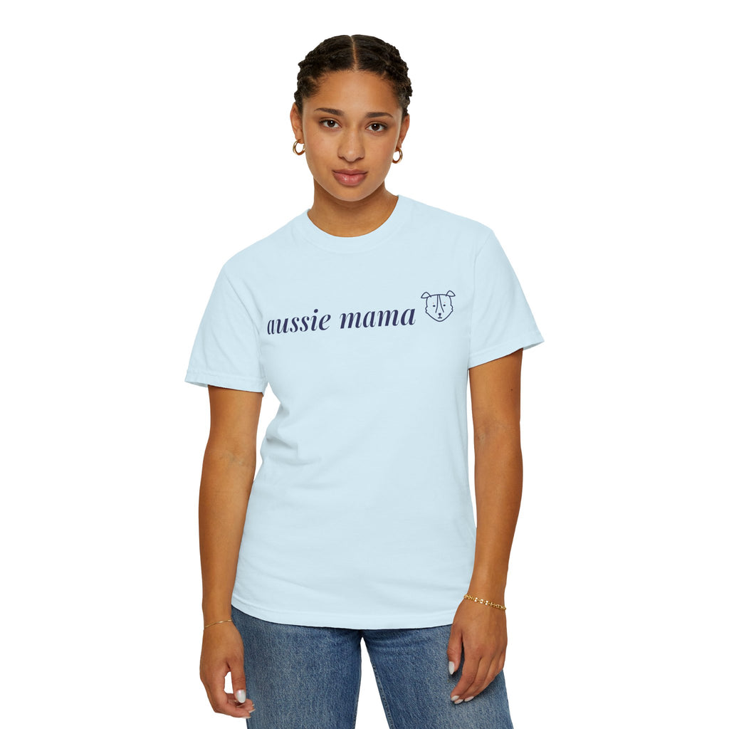 Aussie Mama Shirt, Comfort Colors Australian Shepherd Mom Tee, Cute Aussie Dog Face Line Art Gift, Minimalist Dog Mom T-Shirt
