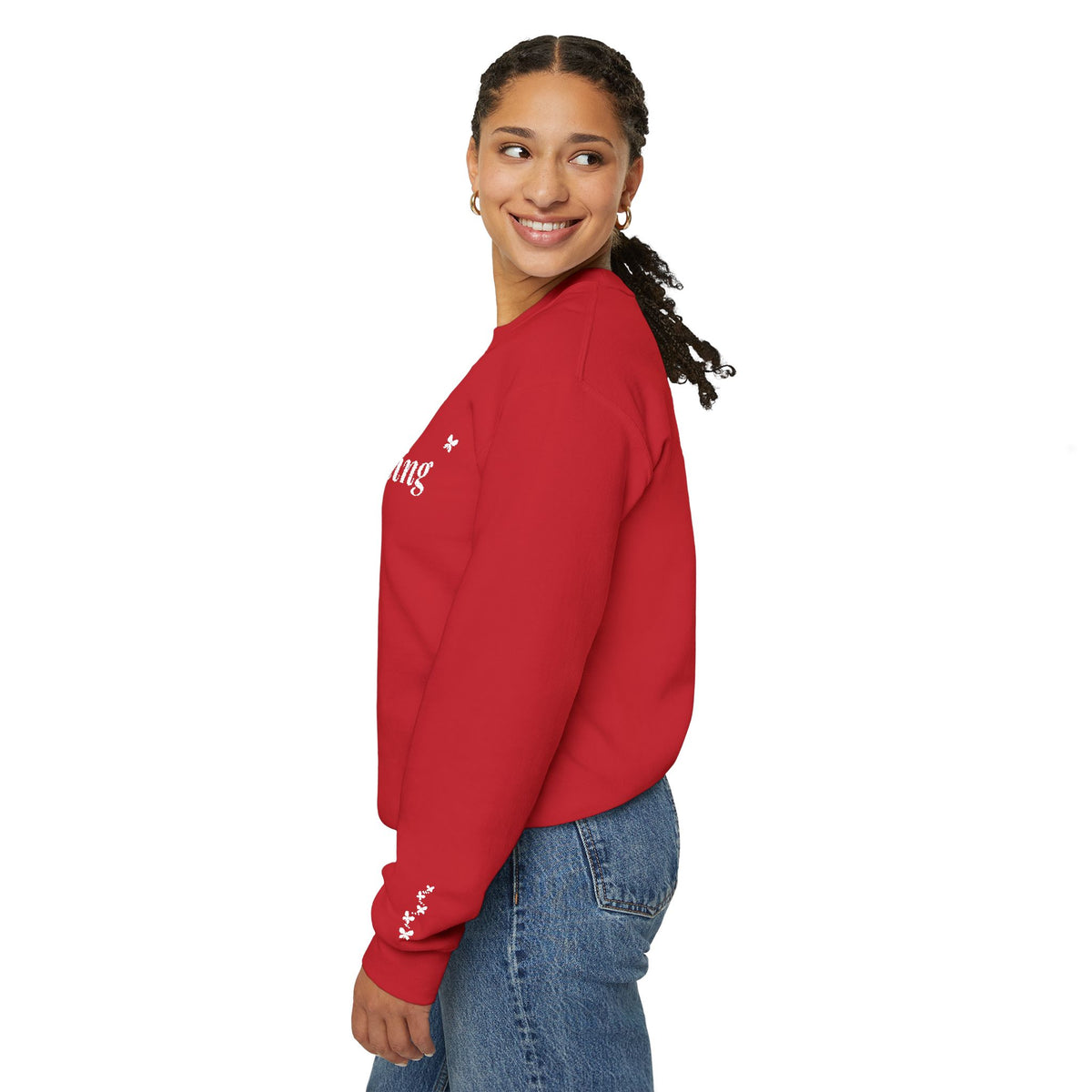Becoming Embroidered Sweatshirt, Butterfly Sleeve Crewneck for Women, Christian Faith Sweatshirt, New Creation Gift, White Thread