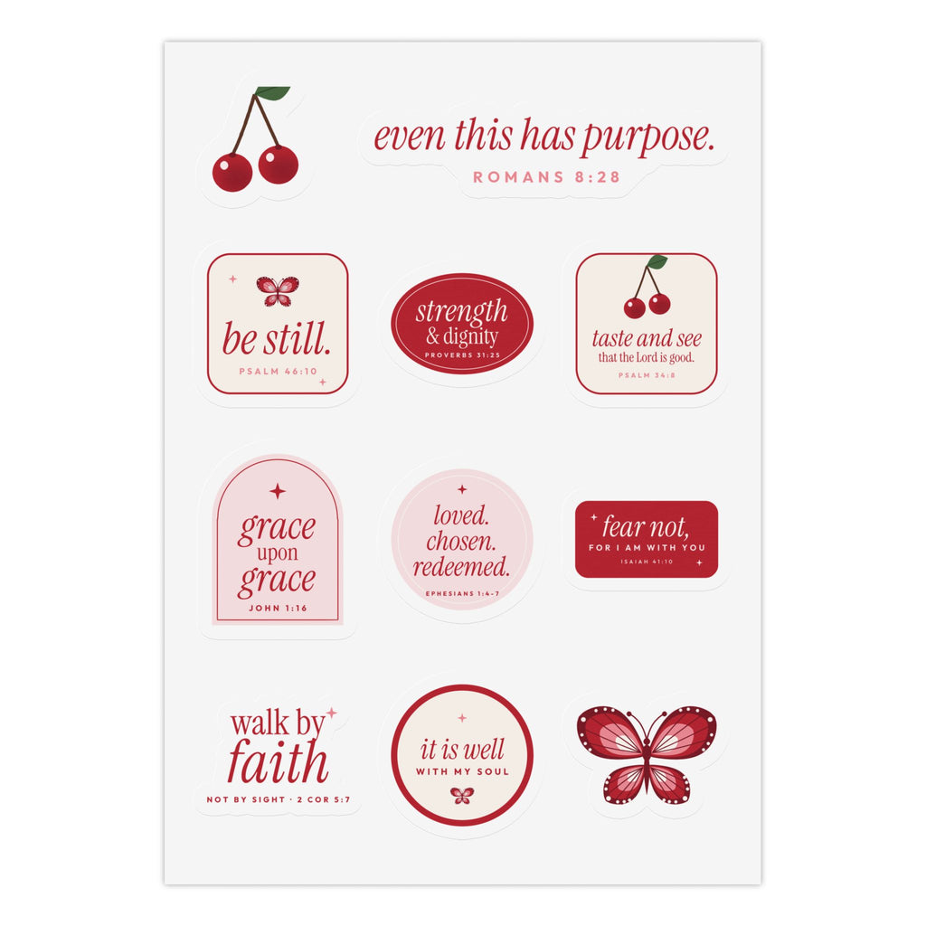 Cherry Christian Bible verse sticker sheet