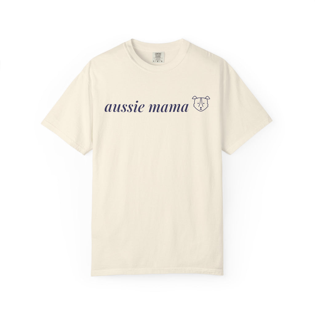Aussie Mama Shirt, Comfort Colors Australian Shepherd Mom Tee, Cute Aussie Dog Face Line Art Gift, Minimalist Dog Mom T-Shirt
