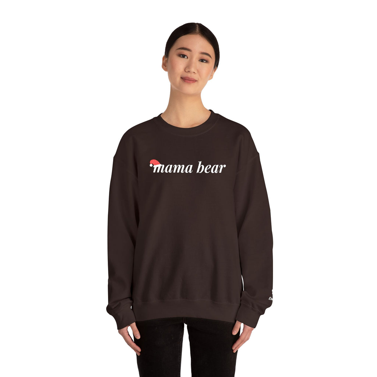 Christmas Mama Bear Sweatshirt, Embroidered Mama Bear Crewneck with Kids Names, Personalized Mom Christmas Gift, Santa Hat Bear Cub Sleeve