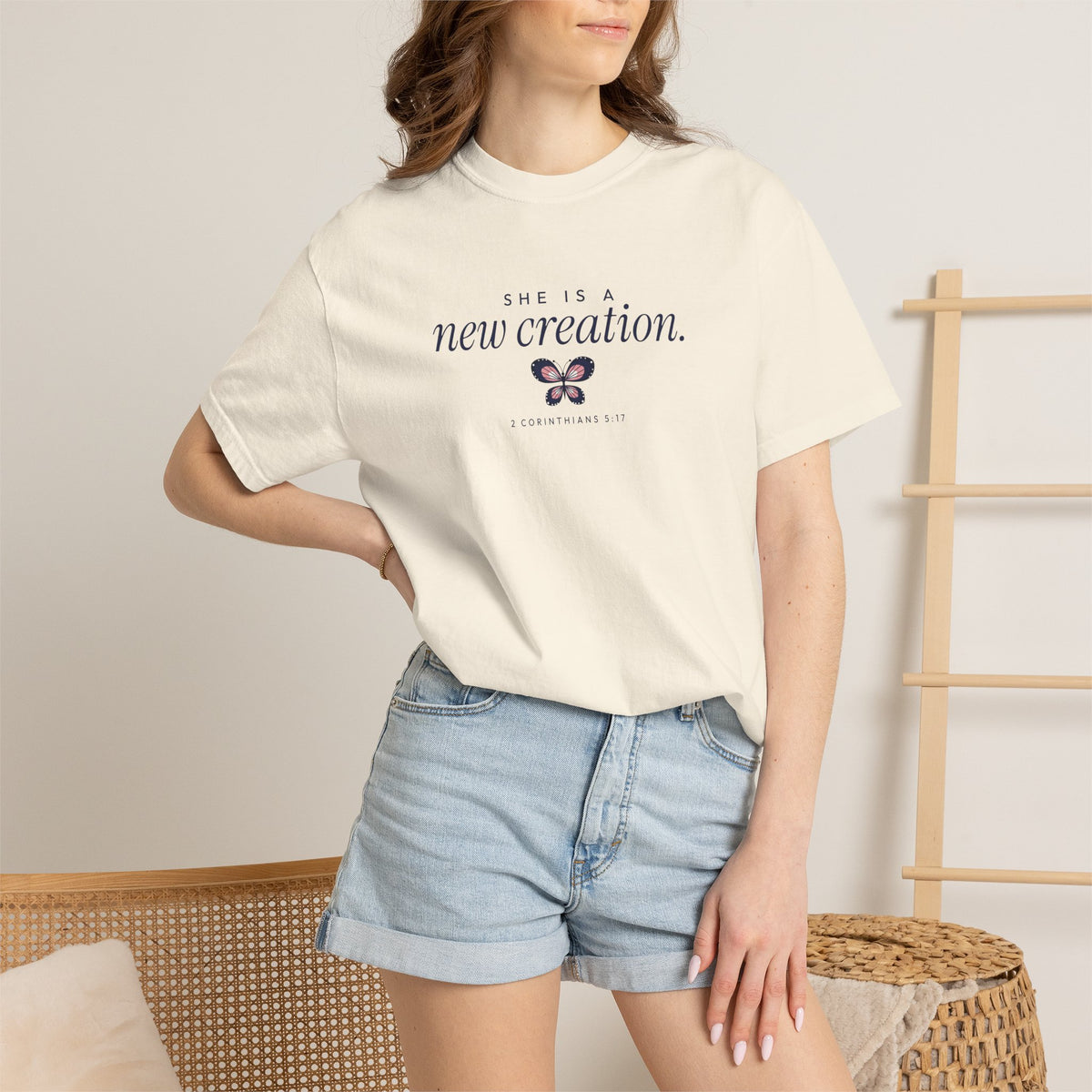 She Is a New Creation 2 Corinthians 5:17 butterfly Christian t-shirt