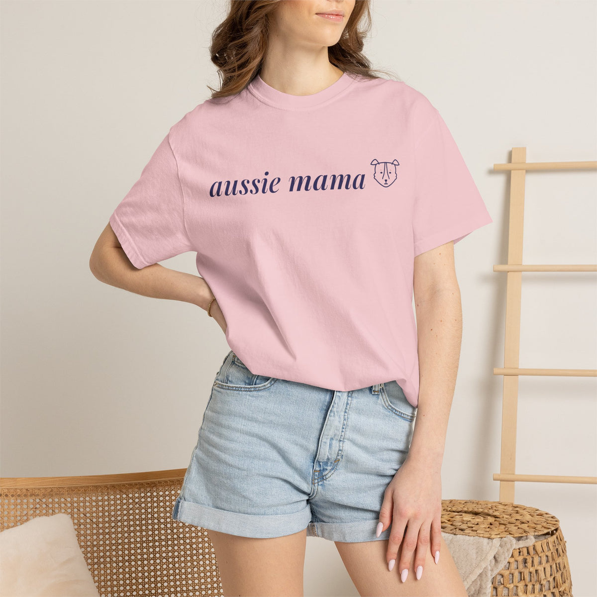 Aussie Mama Shirt, Comfort Colors Australian Shepherd Mom Tee, Cute Aussie Dog Face Line Art Gift, Minimalist Dog Mom T-Shirt