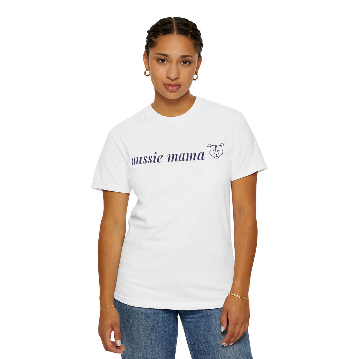 Aussie Mama Shirt, Comfort Colors Australian Shepherd Mom Tee, Cute Aussie Dog Face Line Art Gift, Minimalist Dog Mom T-Shirt