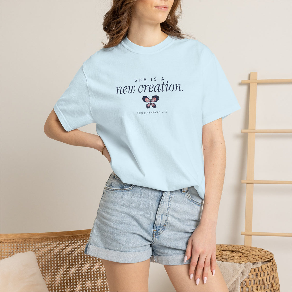 She Is a New Creation 2 Corinthians 5:17 butterfly Christian t-shirt