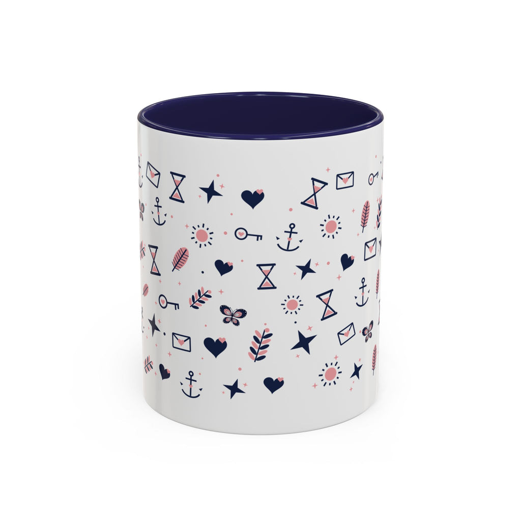 Fruit of the Spirit Pattern Accent Mug | Galatians 5:22-23 Christian Coffee Mug with Navy Handle | Faith Gift 11oz
