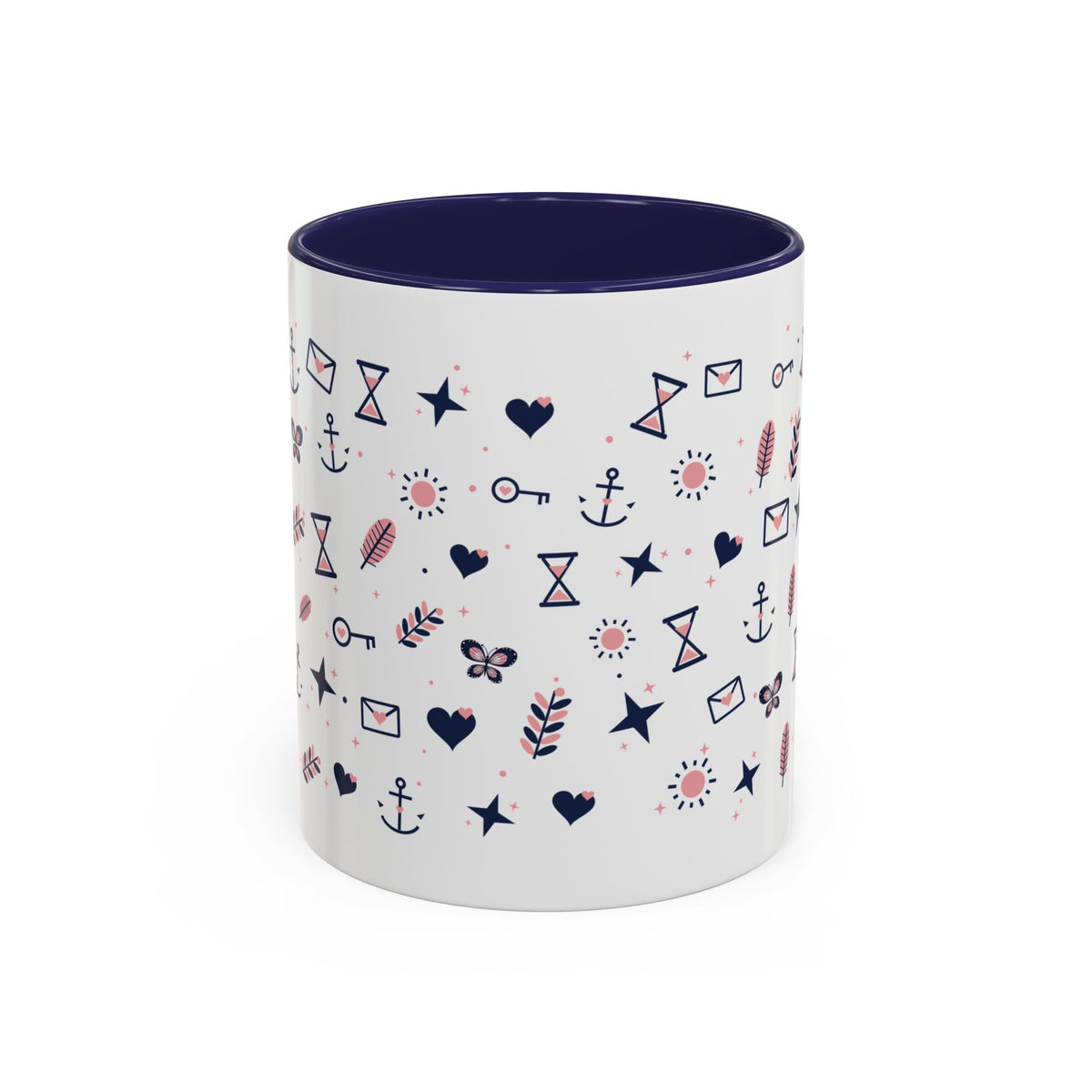 Fruit of the Spirit Pattern Accent Mug | Galatians 5:22-23 Christian Coffee Mug with Navy Handle | Faith Gift 11oz