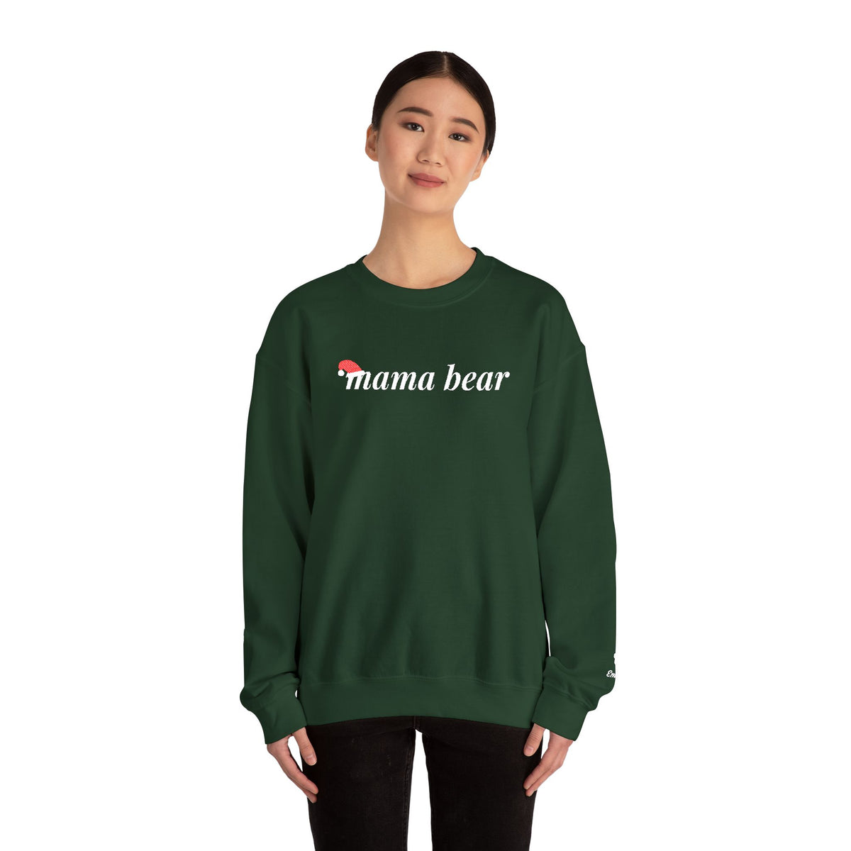 Christmas Mama Bear Sweatshirt, Embroidered Mama Bear Crewneck with Kids Names, Personalized Mom Christmas Gift, Santa Hat Bear Cub Sleeve