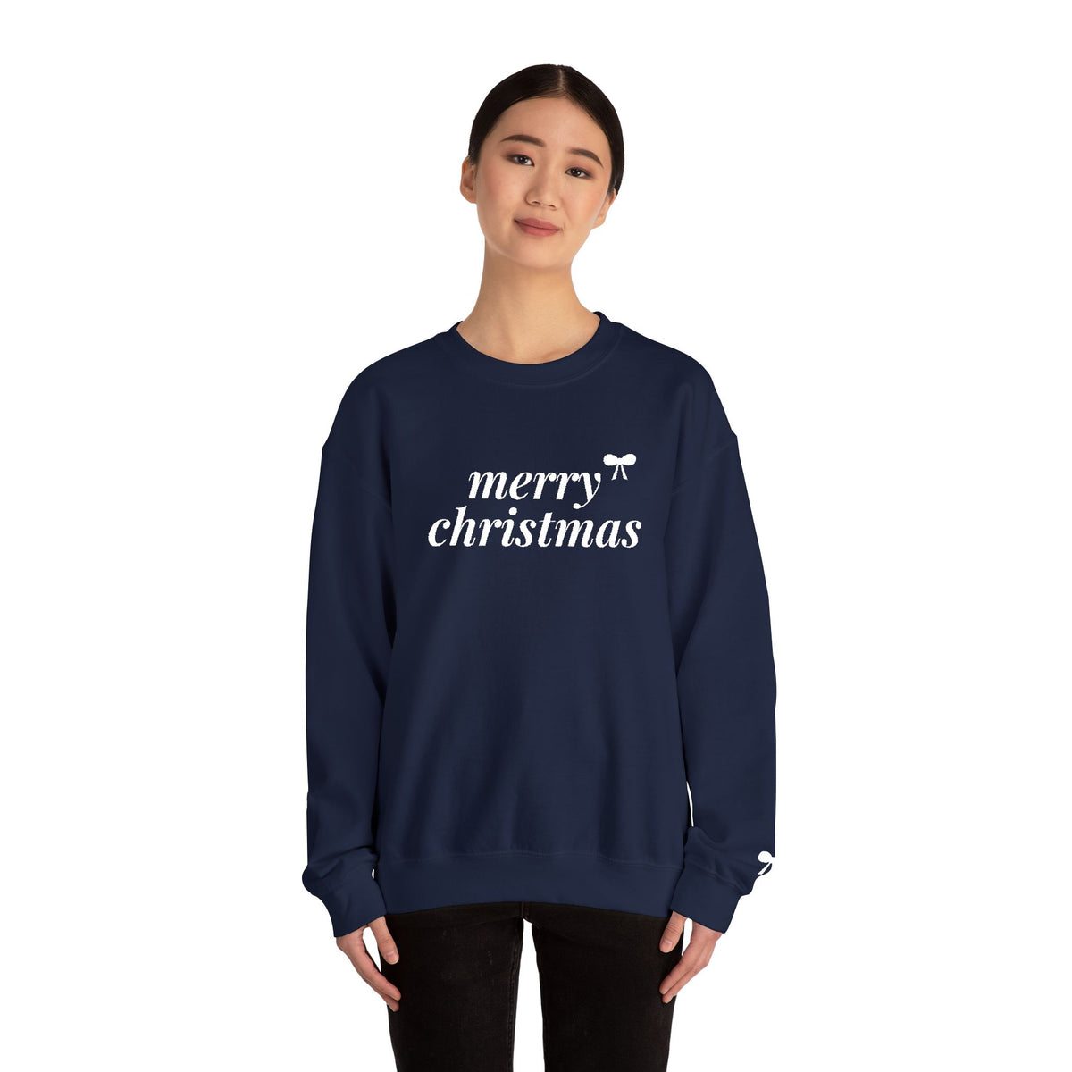 Merry Christmas Embroidered Sweatshirt, Bow Christmas Crewneck for Women, Cute Coquette Holiday Sweater, Christmas Gift for Her