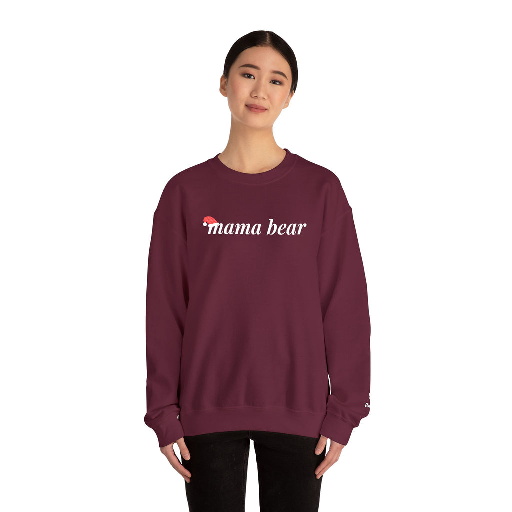 Christmas Mama Bear Sweatshirt, Embroidered Mama Bear Crewneck with Kids Names, Personalized Mom Christmas Gift, Santa Hat Bear Cub Sleeve