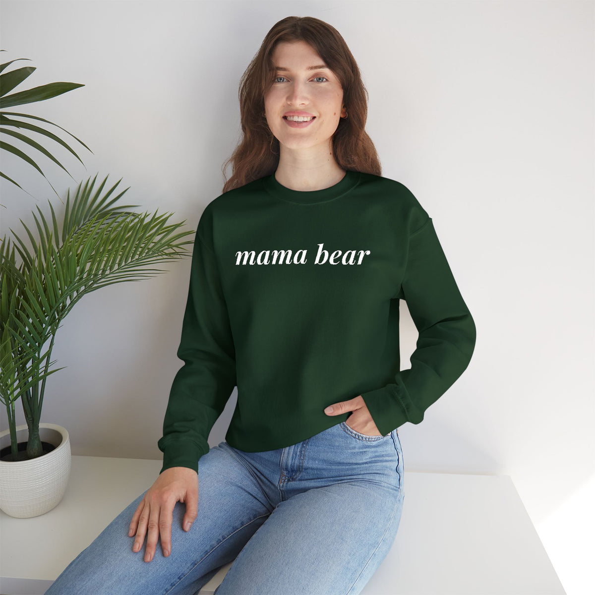 Embroidered Mama Bear sweatshirt personalized with kids names on sleeve