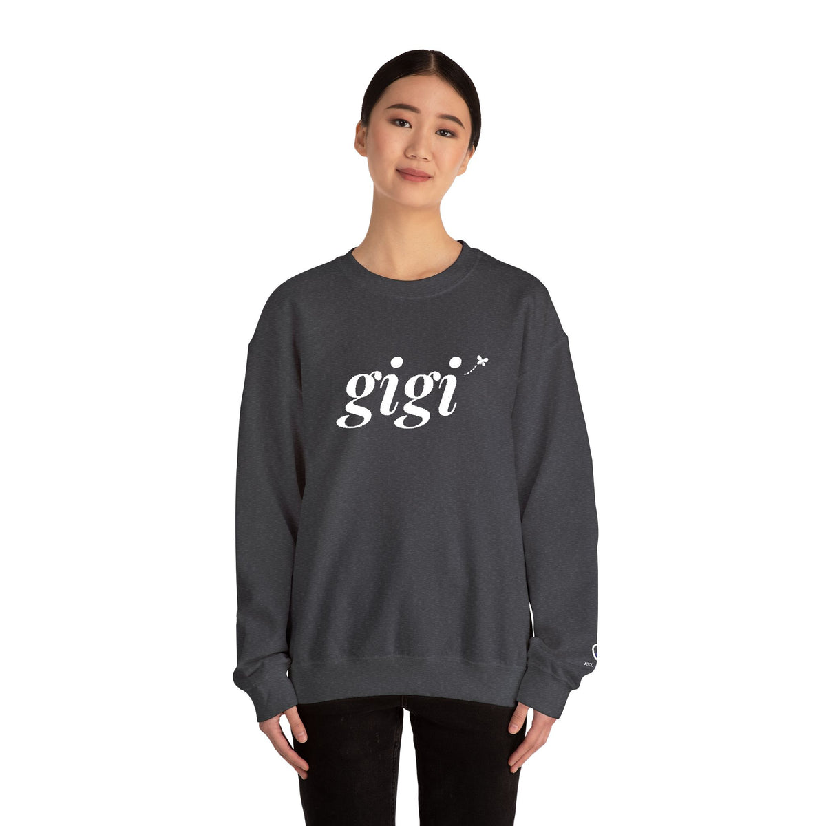 Personalized Gigi Sweatshirt, Embroidered Gigi Crewneck, Grandchild's Initial on Sleeve, White Thread, Grandma Christmas Gift