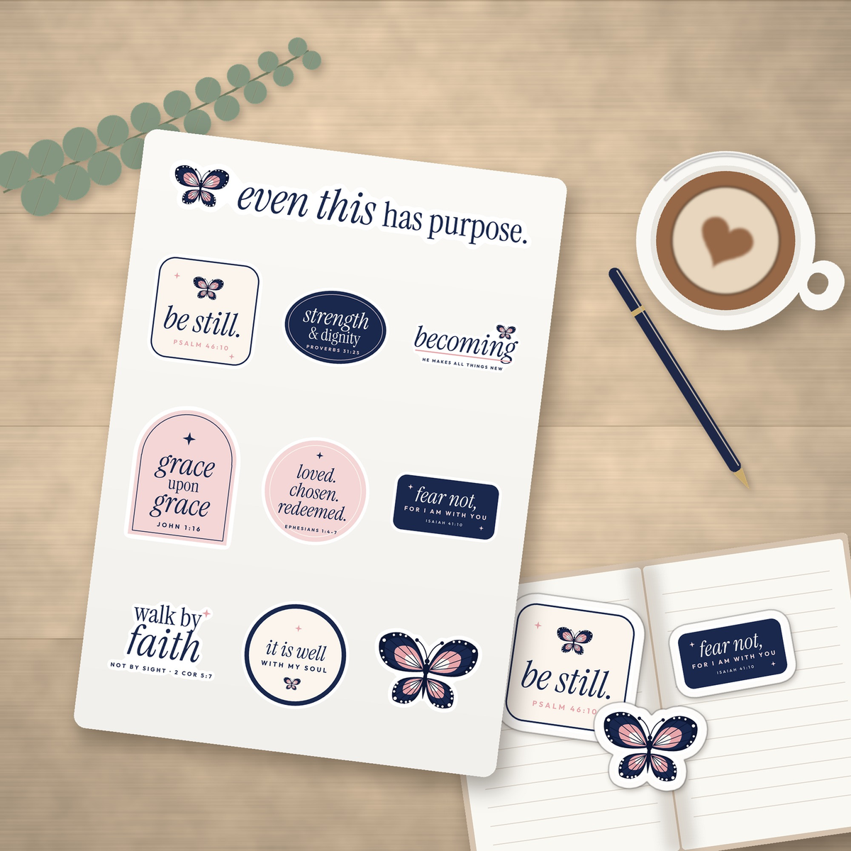 Butterfly Christian Bible verse sticker sheet