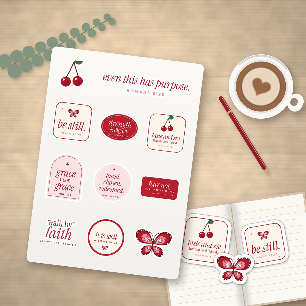 Cherry Christian Bible verse sticker sheet