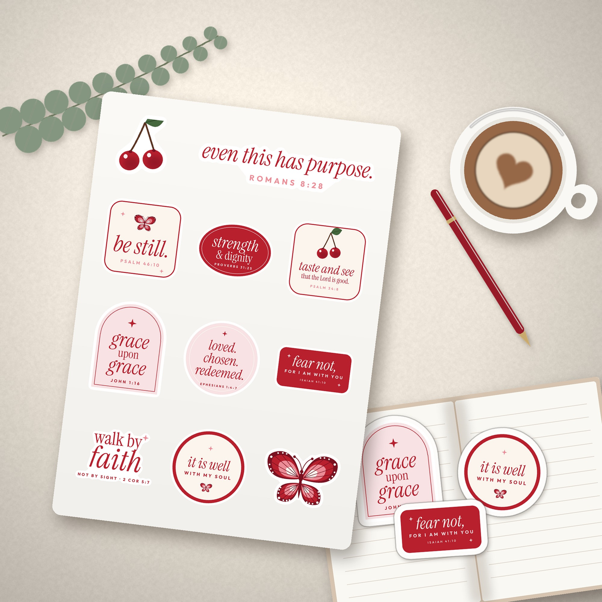 Cherry Christian Bible verse sticker sheet