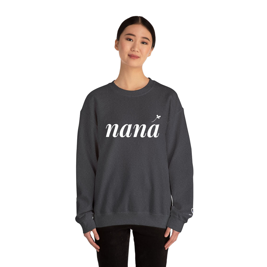 Personalized Nana Sweatshirt, Embroidered Nana Crewneck, Grandchild's Initial on Sleeve, White Thread, Grandma Christmas Gift