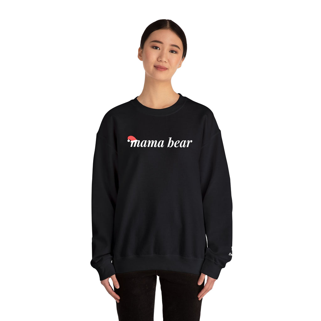 Christmas Mama Bear Sweatshirt, Embroidered Mama Bear Crewneck with Kids Names, Personalized Mom Christmas Gift, Santa Hat Bear Cub Sleeve