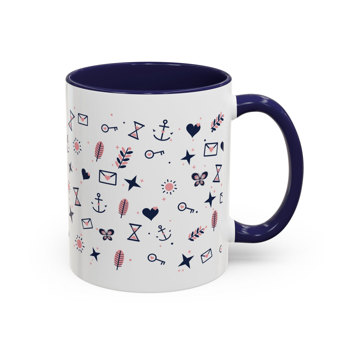 Fruit of the Spirit Pattern Accent Mug | Galatians 5:22-23 Christian Coffee Mug with Navy Handle | Faith Gift 11oz