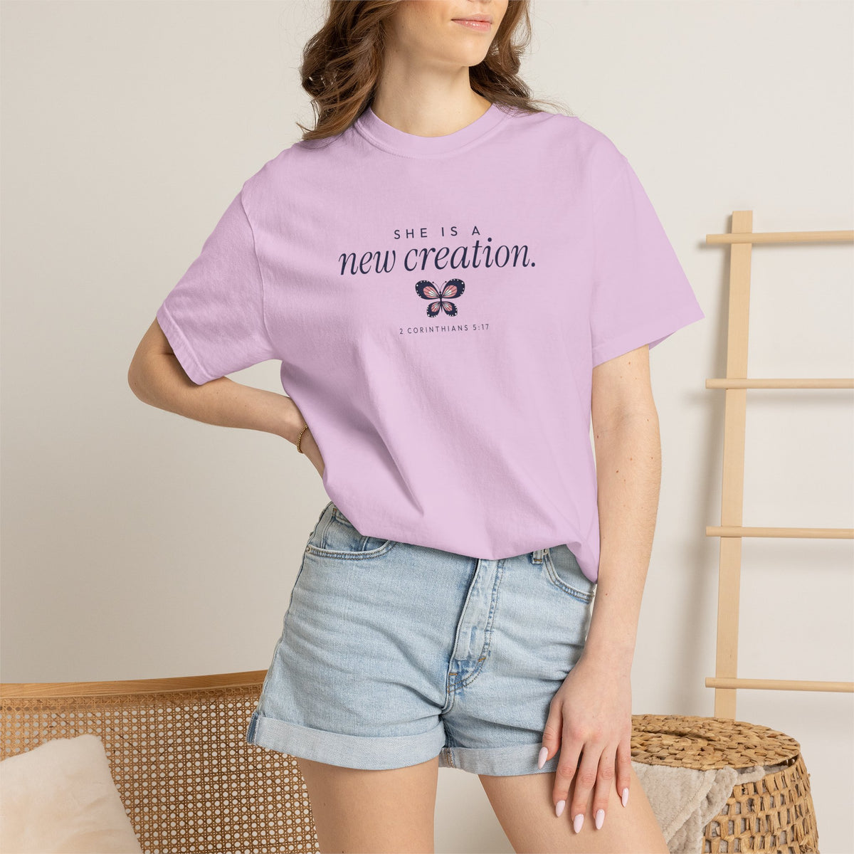 She Is a New Creation 2 Corinthians 5:17 butterfly Christian t-shirt
