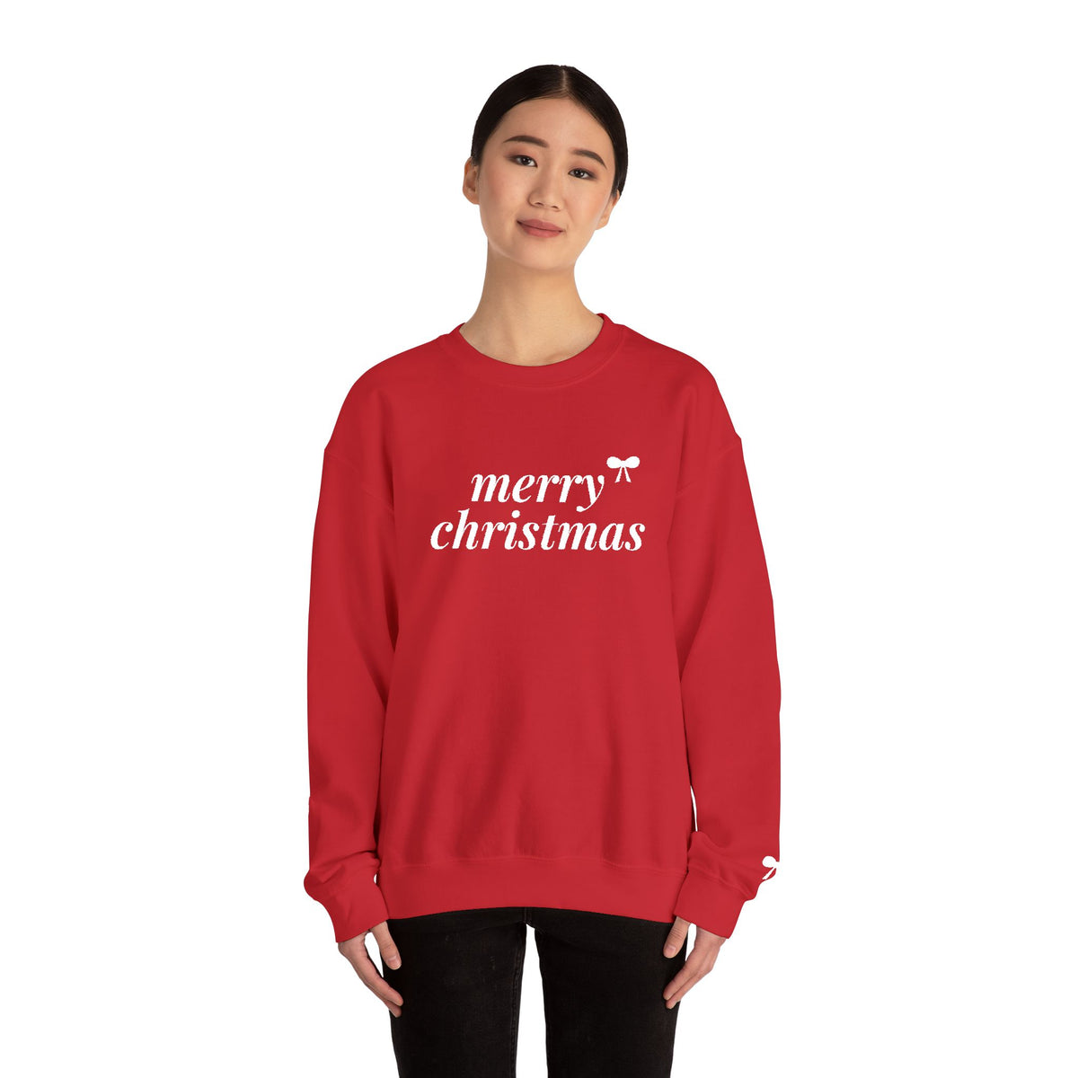 Merry Christmas Embroidered Sweatshirt, Bow Christmas Crewneck for Women, Cute Coquette Holiday Sweater, Christmas Gift for Her