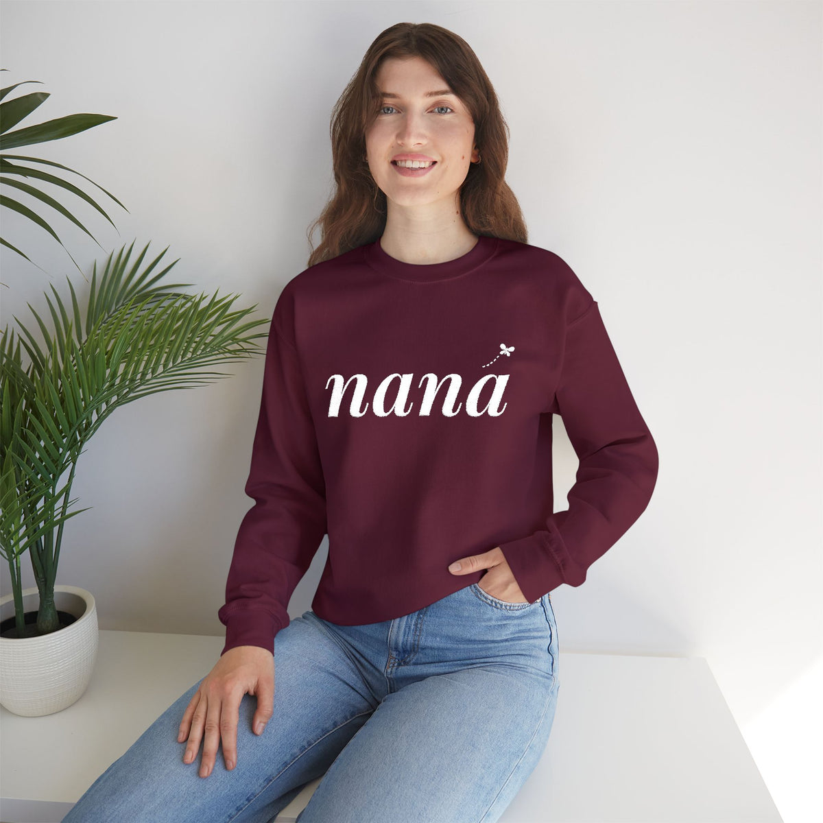 Personalized Nana Sweatshirt, Embroidered Nana Crewneck, Grandchild's Initial on Sleeve, White Thread, Grandma Christmas Gift
