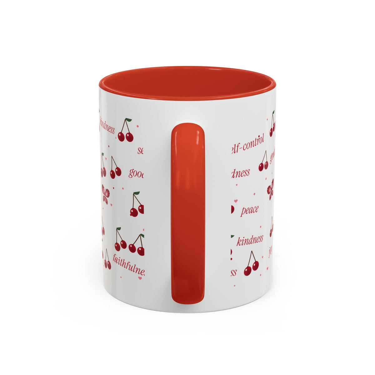 Cherry Fruit of the Spirit Accent Mug | Galatians 5:22-23 Christian Coffee Mug with Red Handle | Faith Gift 11oz
