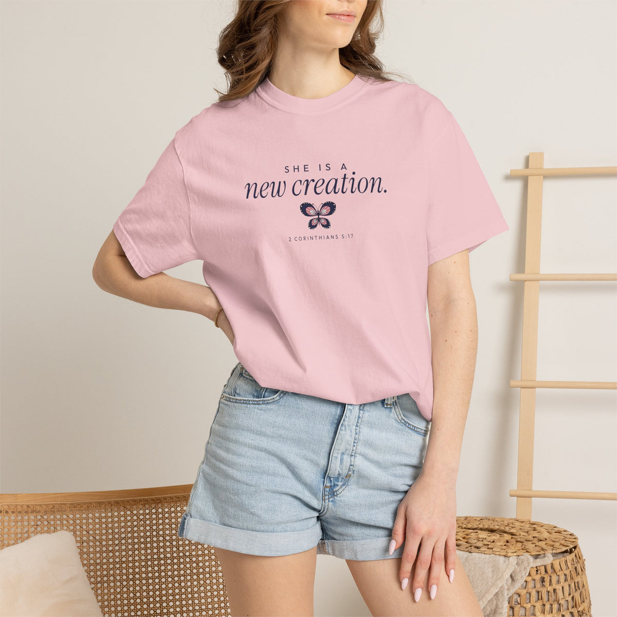 She Is a New Creation 2 Corinthians 5:17 butterfly Christian t-shirt