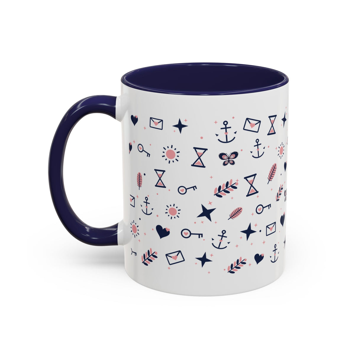 Fruit of the Spirit Pattern Accent Mug | Galatians 5:22-23 Christian Coffee Mug with Navy Handle | Faith Gift 11oz
