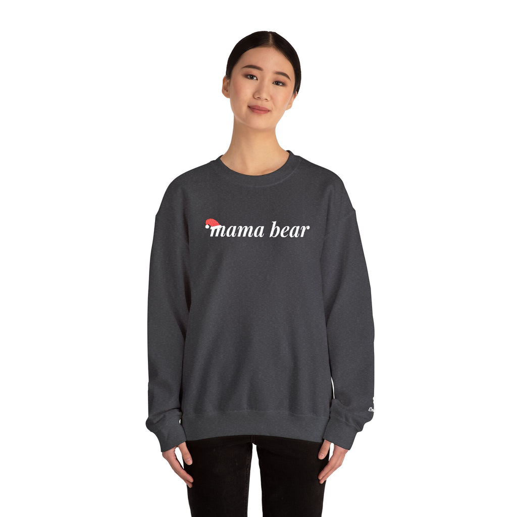 Christmas Mama Bear Sweatshirt, Embroidered Mama Bear Crewneck with Kids Names, Personalized Mom Christmas Gift, Santa Hat Bear Cub Sleeve