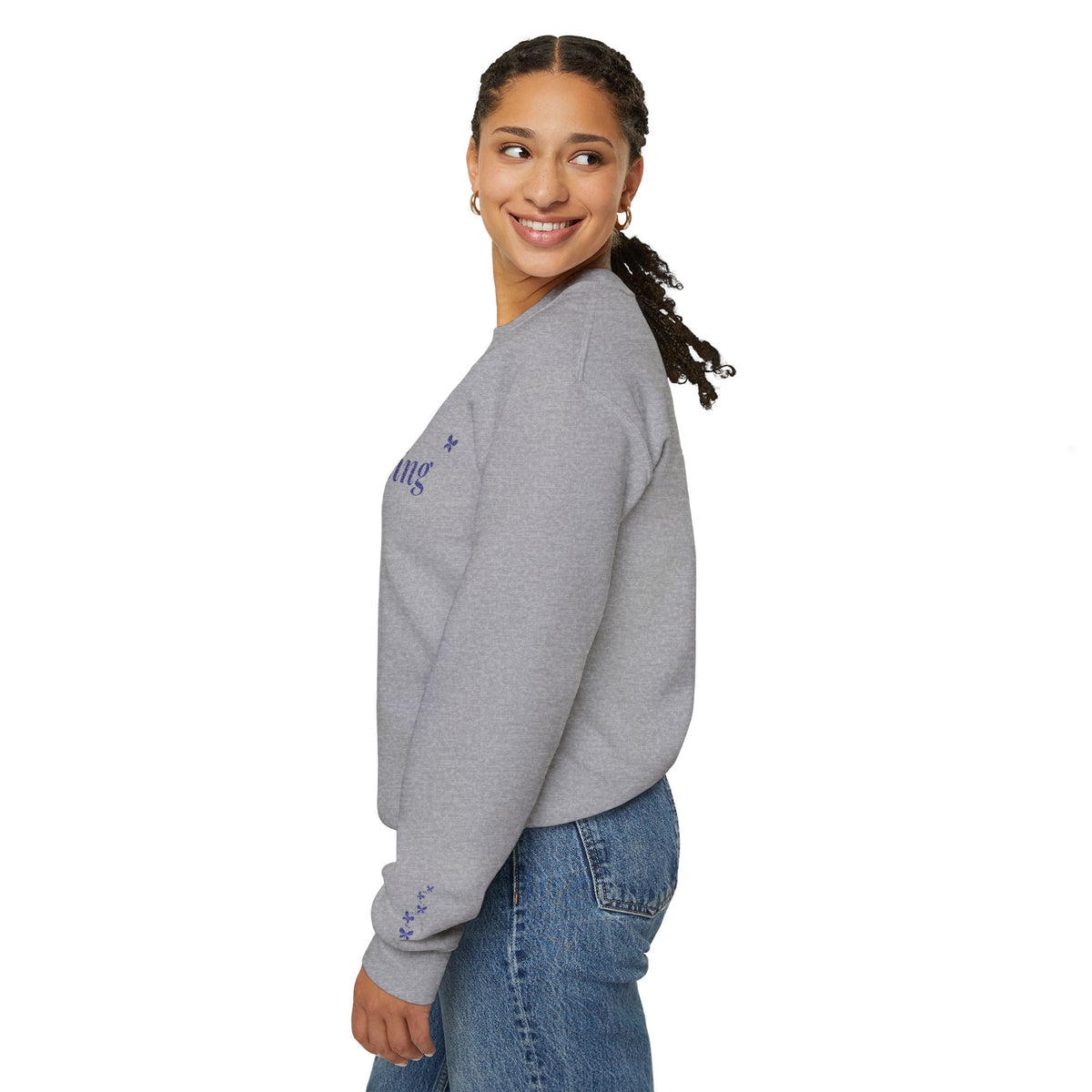 Becoming embroidered sweatshirt in light color with navy butterfly sleeve