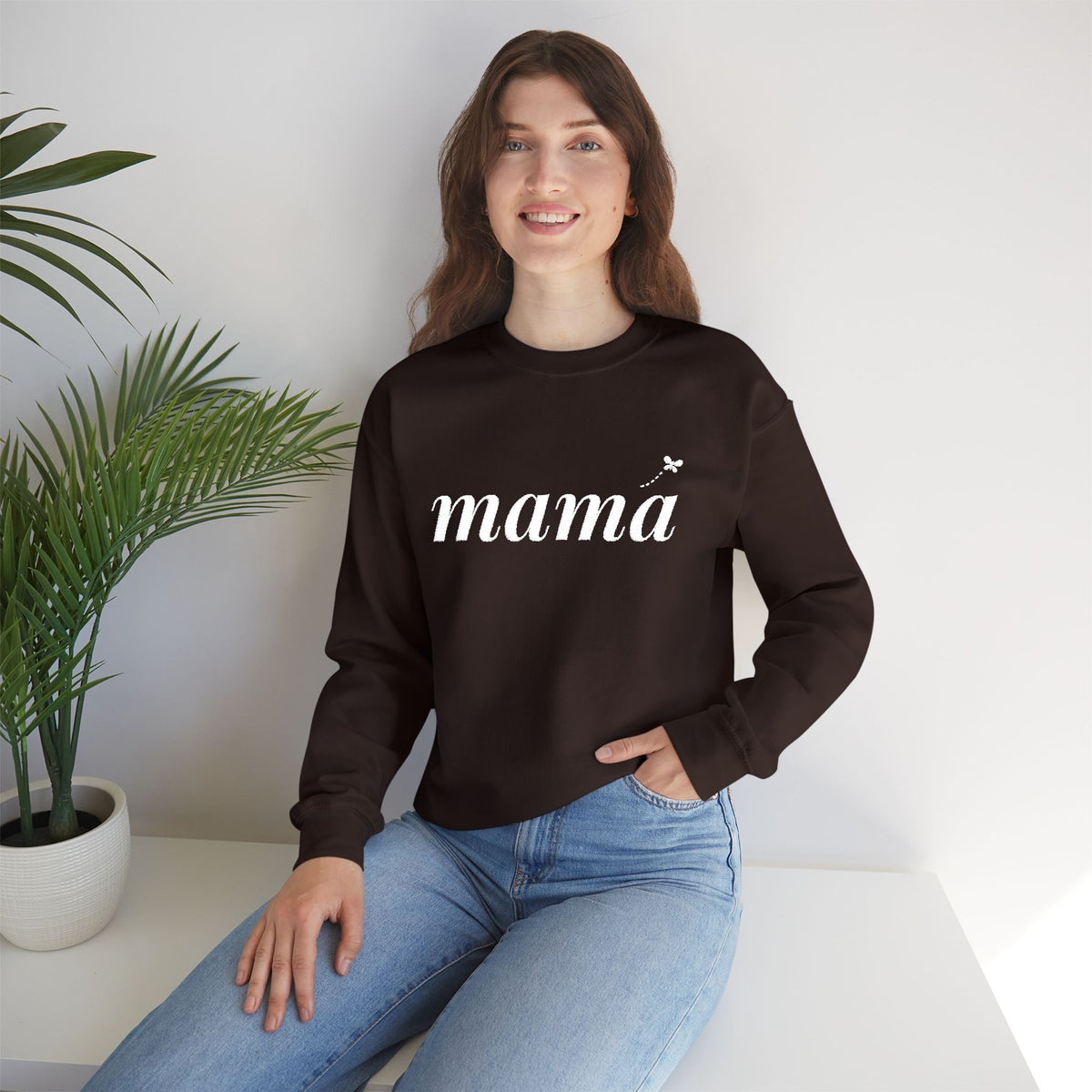 Personalized Mama Sweatshirt, Embroidered Mama Crewneck, Child's Initial on Sleeve, White Thread, Mom Christmas Gift, New Mom Gift