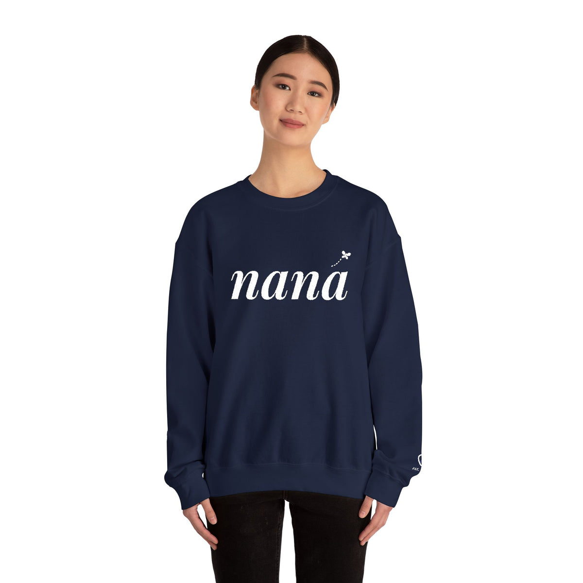 Personalized Nana Sweatshirt, Embroidered Nana Crewneck, Grandchild's Initial on Sleeve, White Thread, Grandma Christmas Gift
