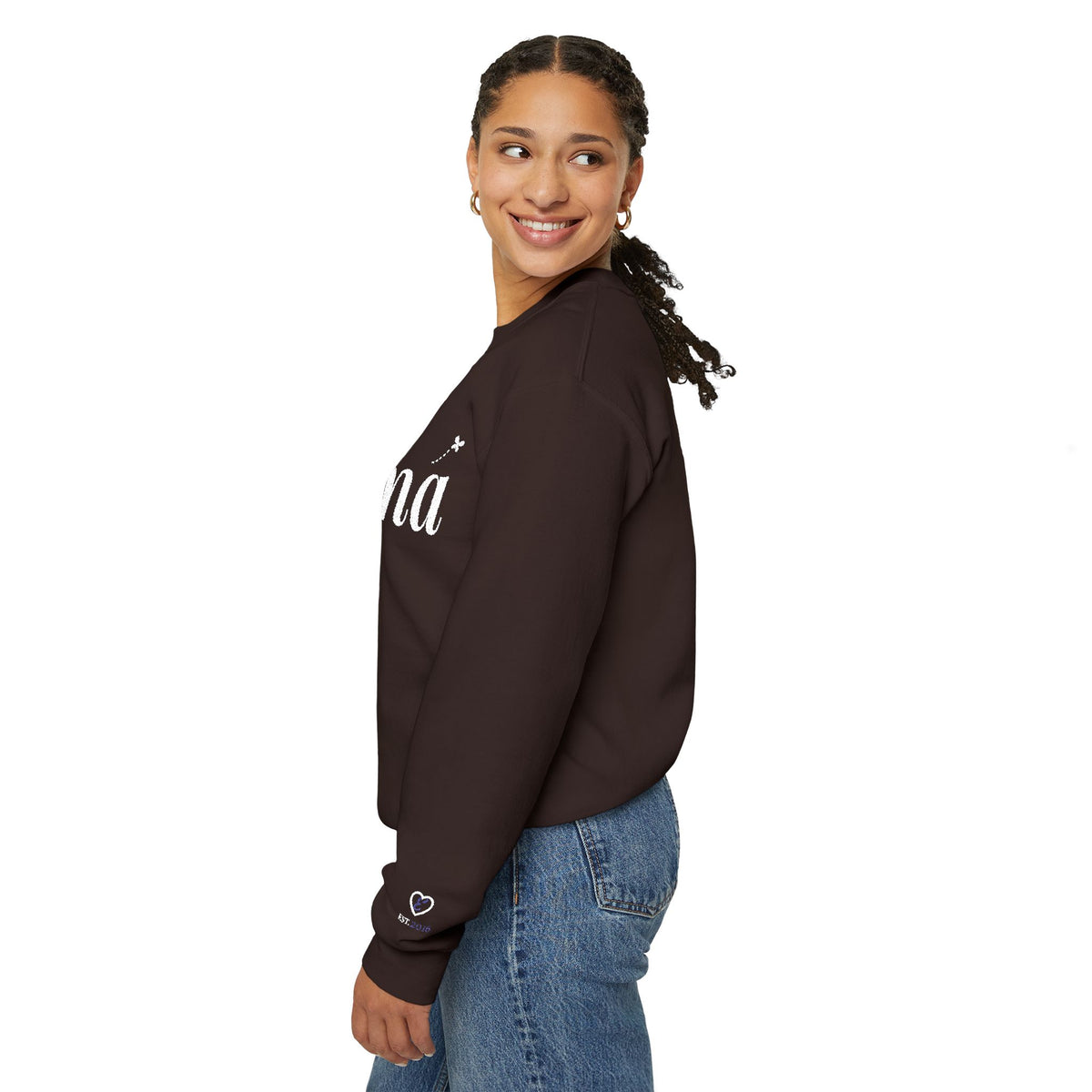 Personalized Nana Sweatshirt, Embroidered Nana Crewneck, Grandchild's Initial on Sleeve, White Thread, Grandma Christmas Gift