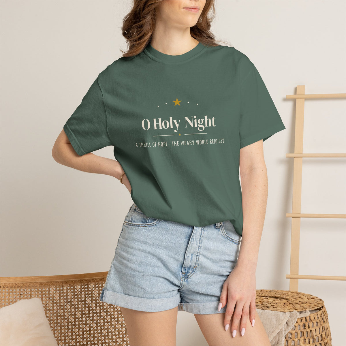 O Holy Night Christian Christmas hymn t-shirt with gold star