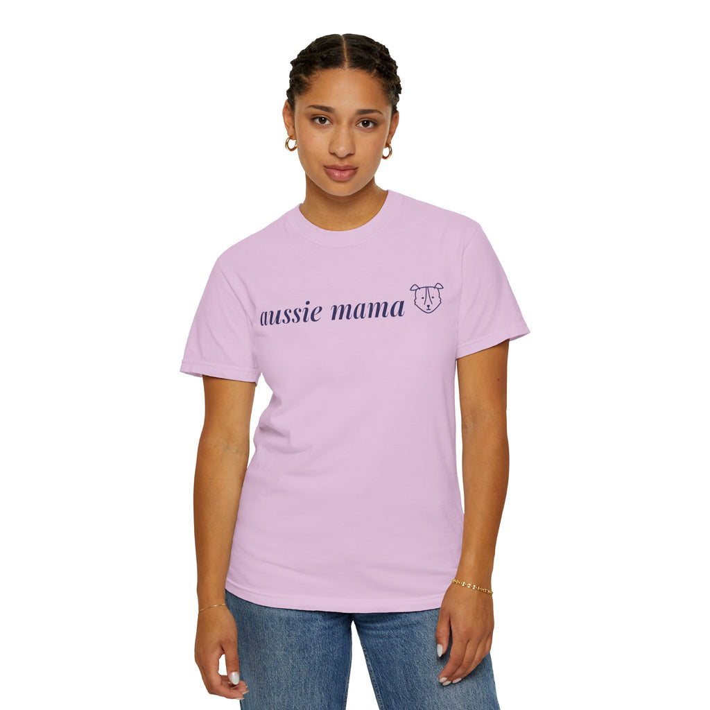 Aussie Mama Shirt, Comfort Colors Australian Shepherd Mom Tee, Cute Aussie Dog Face Line Art Gift, Minimalist Dog Mom T-Shirt