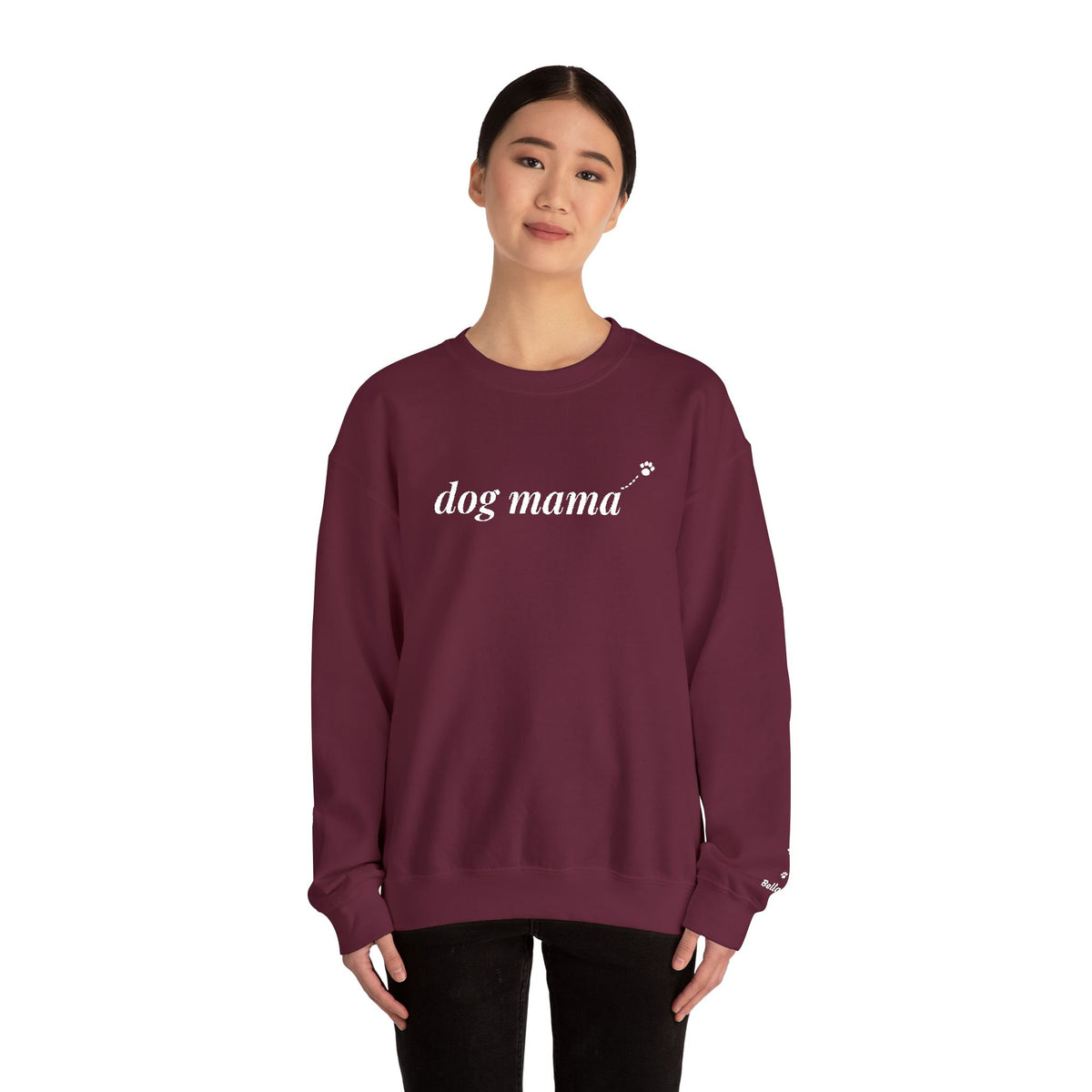 Dog Mama Sweatshirt, Personalized Dog Name on Sleeve, Embroidered Dog Mom Crewneck, Custom Pet Name Gift, Dog Lover Christmas Gift