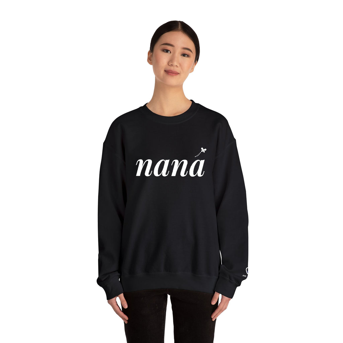 Personalized Nana Sweatshirt, Embroidered Nana Crewneck, Grandchild's Initial on Sleeve, White Thread, Grandma Christmas Gift