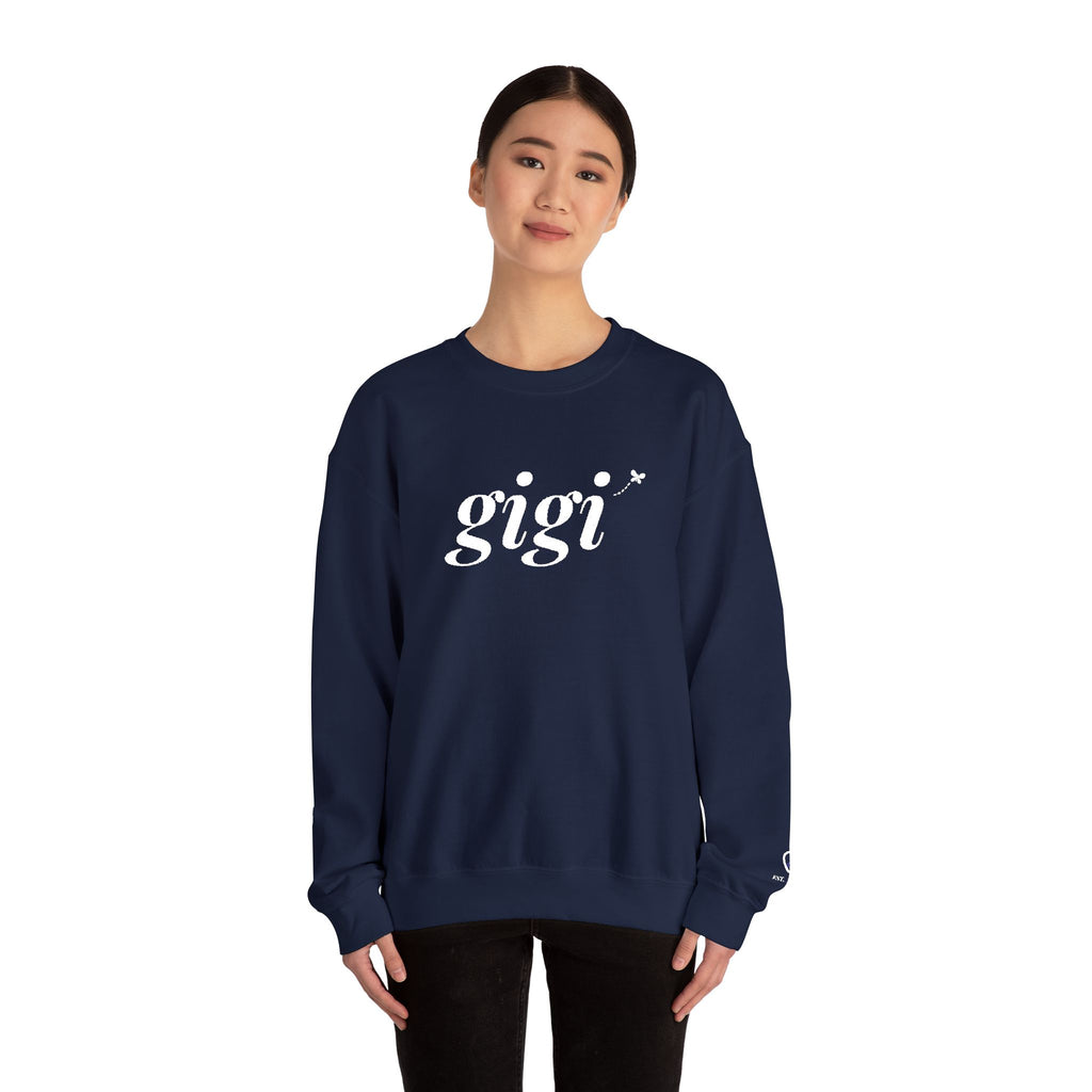 Personalized Gigi Sweatshirt, Embroidered Gigi Crewneck, Grandchild's Initial on Sleeve, White Thread, Grandma Christmas Gift