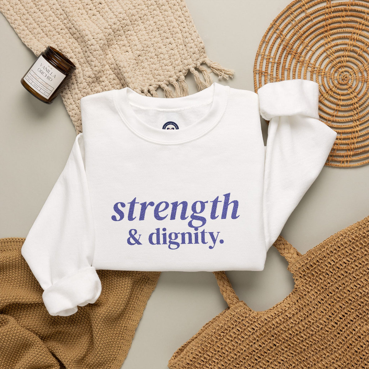Strength and Dignity Proverbs 31:25 embroidered Christian sweatshirt