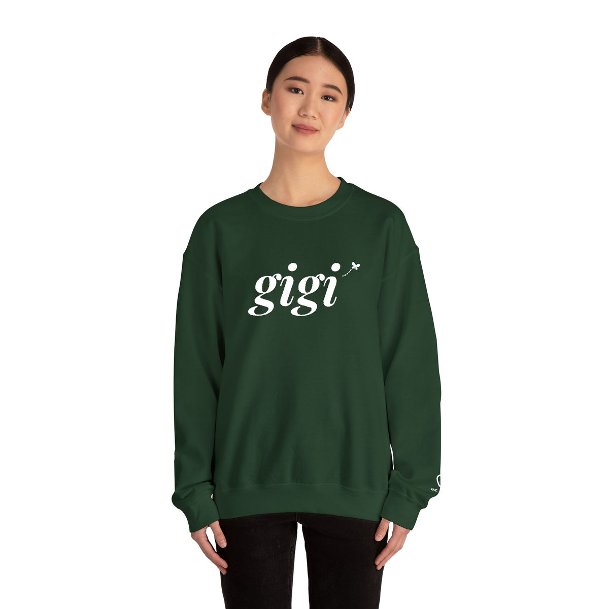 Personalized Gigi Sweatshirt, Embroidered Gigi Crewneck, Grandchild's Initial on Sleeve, White Thread, Grandma Christmas Gift