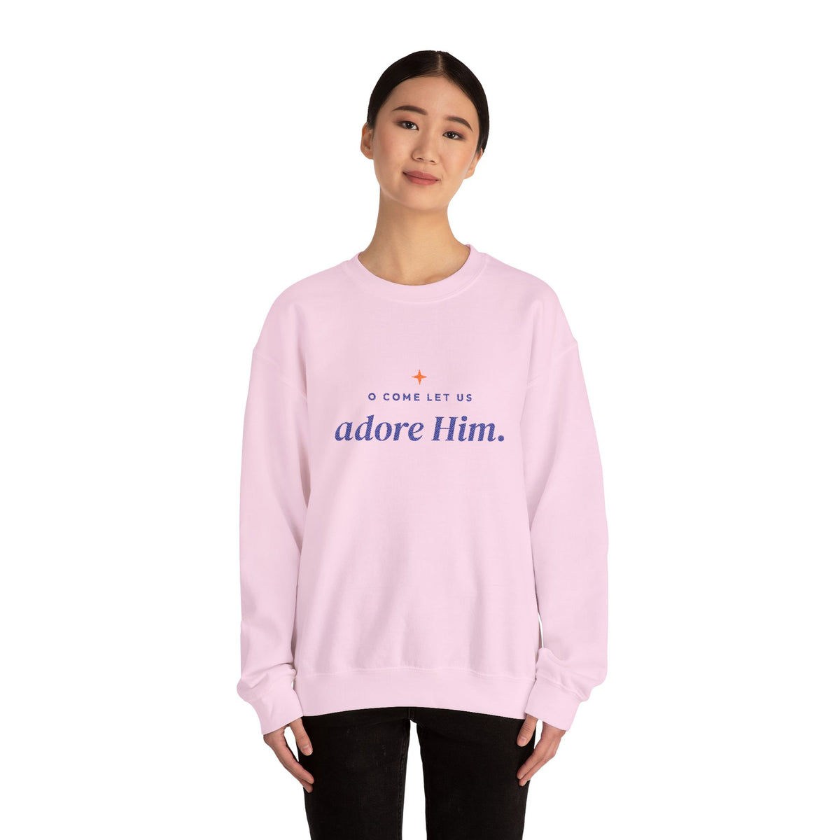 O Come Let Us Adore Him Embroidered Sweatshirt | Christian Christmas Crewneck for Women