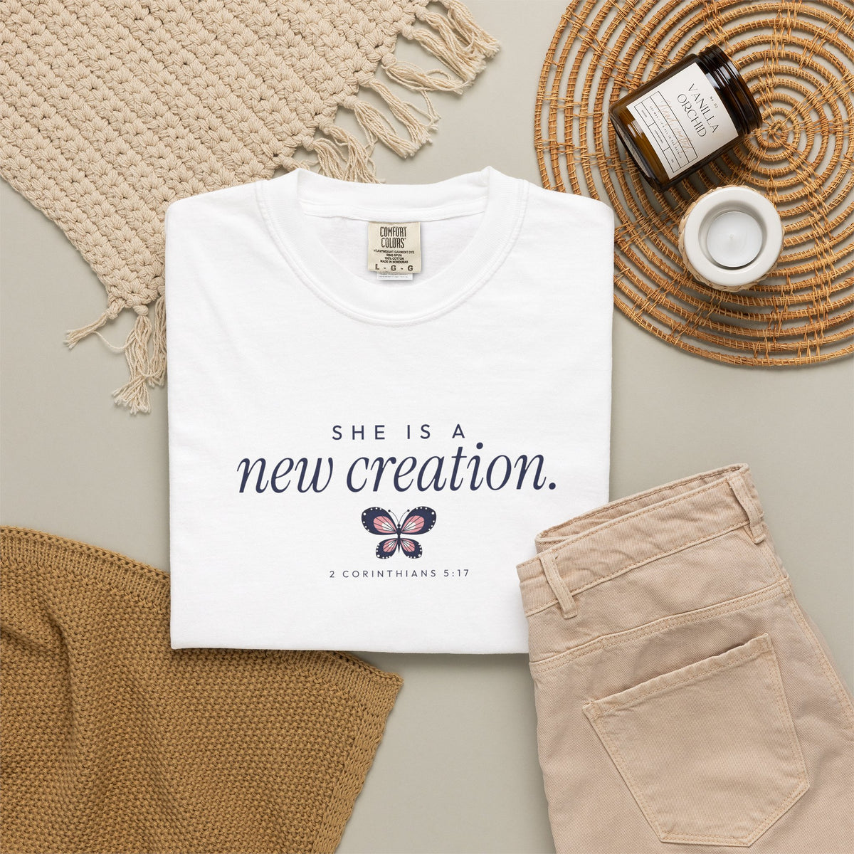 She Is a New Creation Shirt | 2 Corinthians 5:17 Christian Comfort Colors Tee for Women