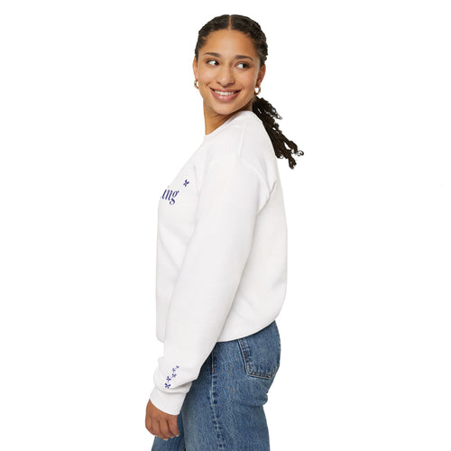 Becoming embroidered sweatshirt in light color with navy butterfly sleeve