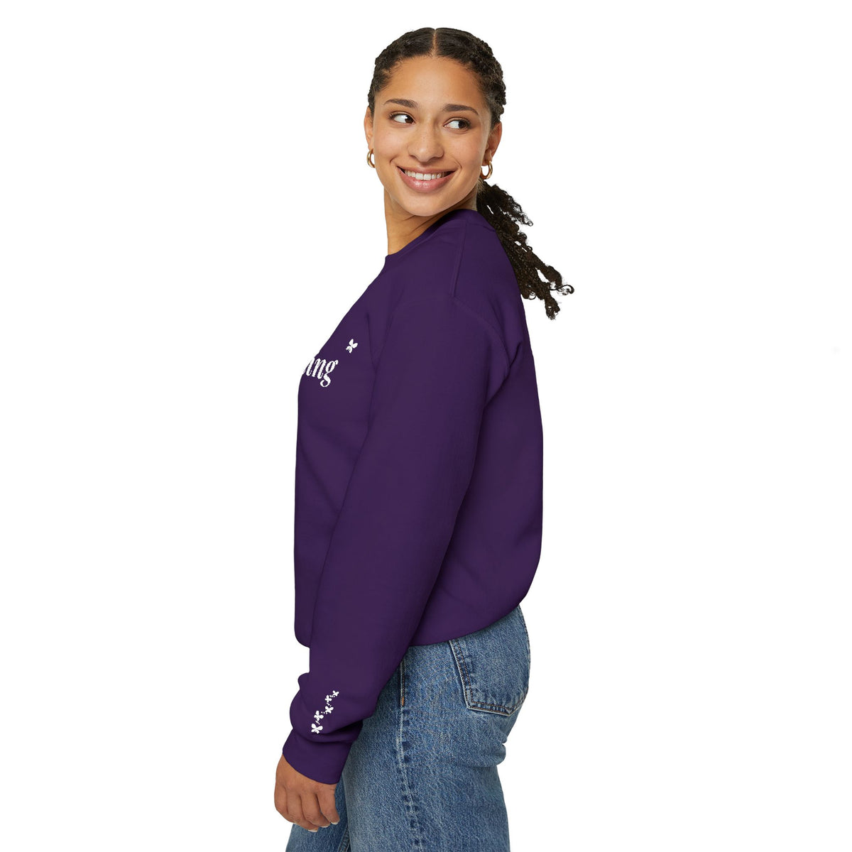 Becoming Embroidered Sweatshirt, Butterfly Sleeve Crewneck for Women, Christian Faith Sweatshirt, New Creation Gift, White Thread