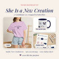 She Is a New Creation Gift Set | Christian Tee, Butterfly Mug & Bible Verse Sticker Sheet